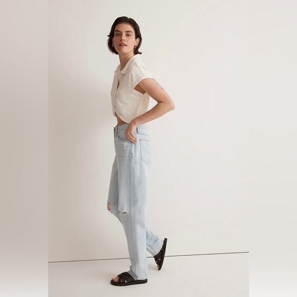 Madewell The Slouchy Boyjean Light Wrightlane Wash Ripped Edition Boyfriend 32 - Picture 3 of 16